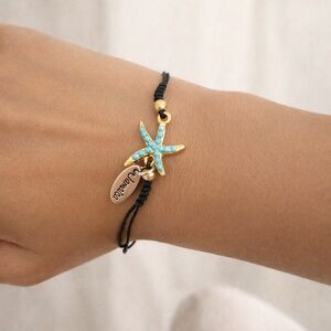 Starfish Charm Bracelet with Gold and Turquoise Accents,